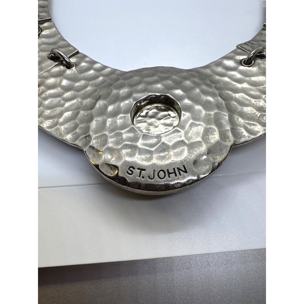 St. John Necklace Hammered Silver-Tone Chain Statement Collar Modernist Bib - Picture 4 of 10